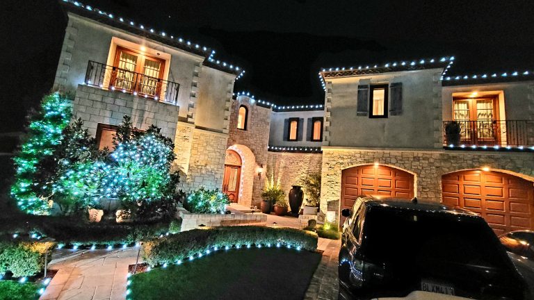 christmas lights hanging on house