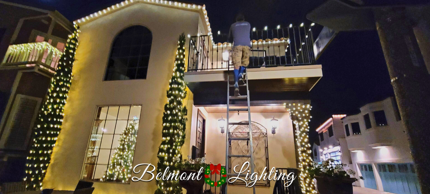 Christmas lighting installation in long beach belmont shore