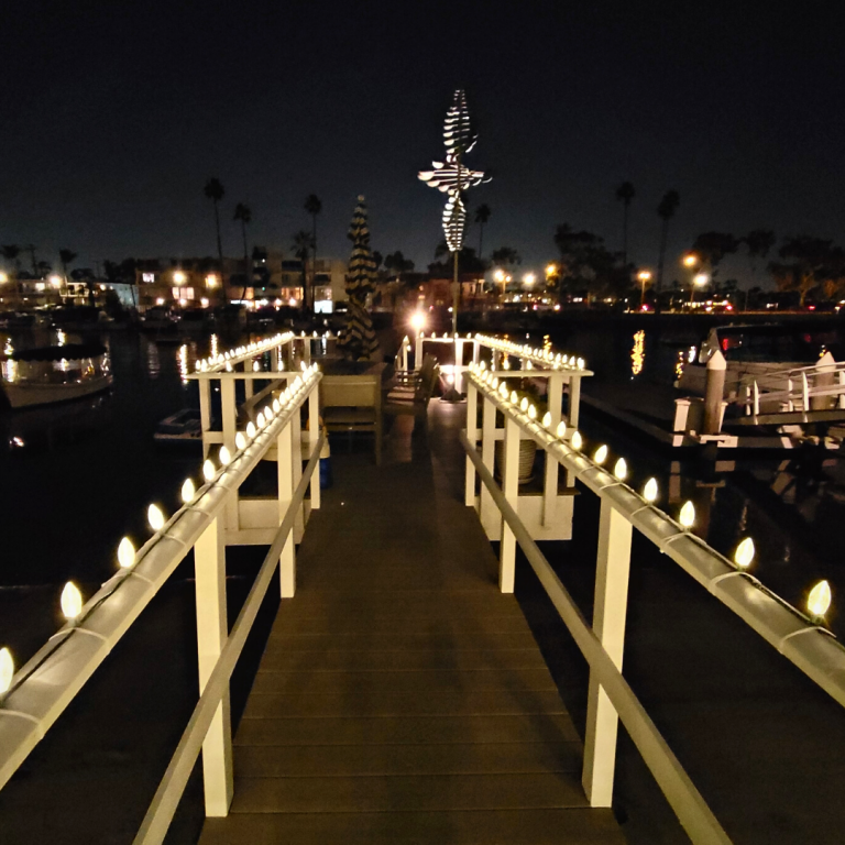 Holiday Lighting Installation in Belmont Shore along canal